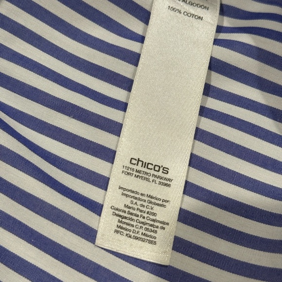 Chico's blue and White Striped Non-Iron Button Down Shirt Size 2 - Picture 11 of 12